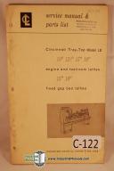 Cincinnati Lathe Co.-Cincinnati-Cincinnati Tray Top LE Lathe, Service & Parts Manual-10\"-12 1/2\"-15\"-18\"-LE-Tray-Top-TrayTop-01